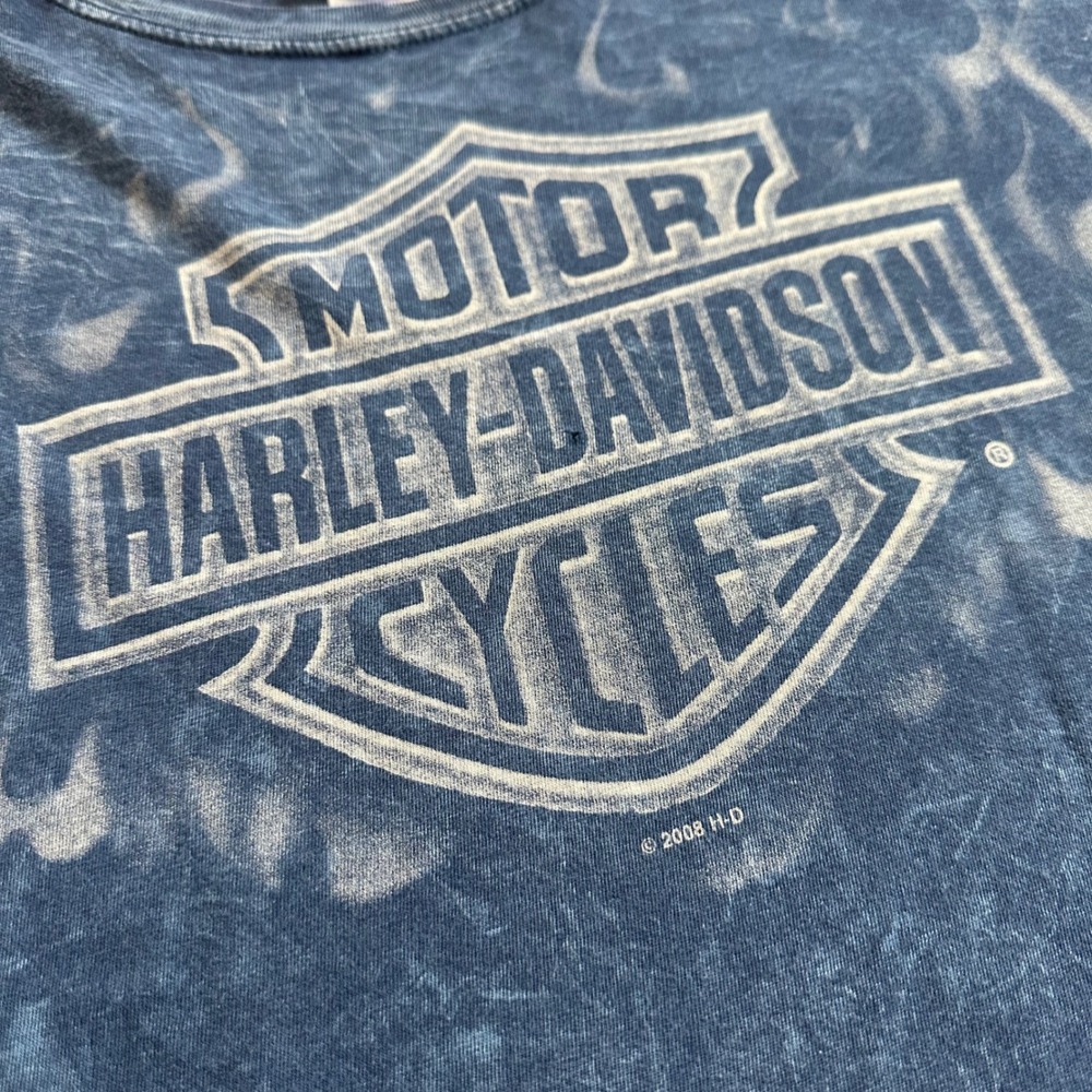 VTG Y2K Harley Davidson Mens L Blue Flame Wash Long Sleeve Smoky Mountain TN - Picture 2 of 8